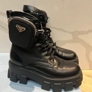 Prada Black Combat Boots with Pouch